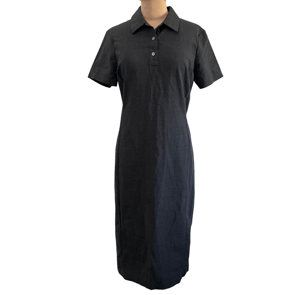 Theory Charcoal Stretch Wool Polo Sheath Dress Side Zip Career Women's Size 10